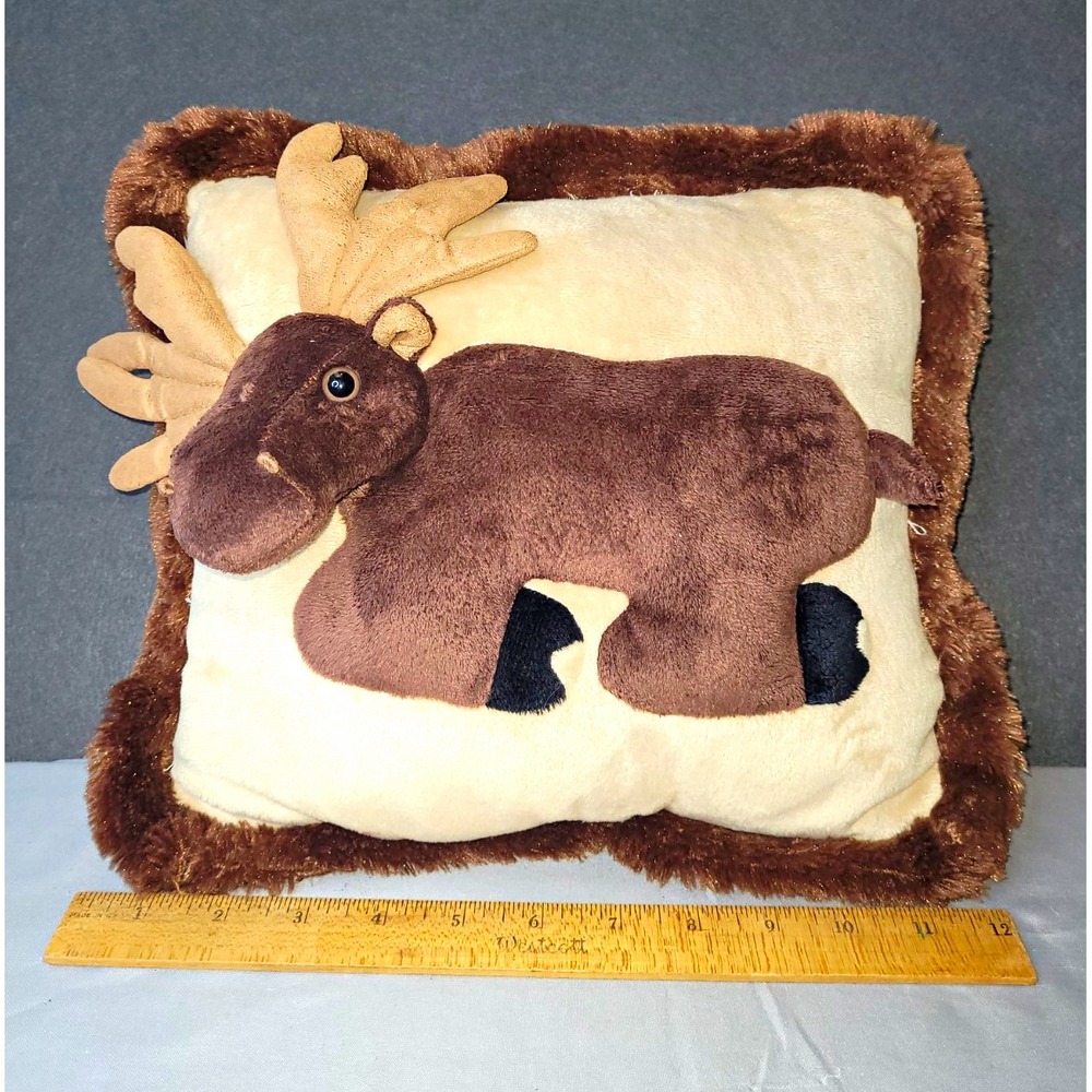 Plush Textured Faux Fur Moose Decorative Pillow Brown/Beige Rustic 12x10